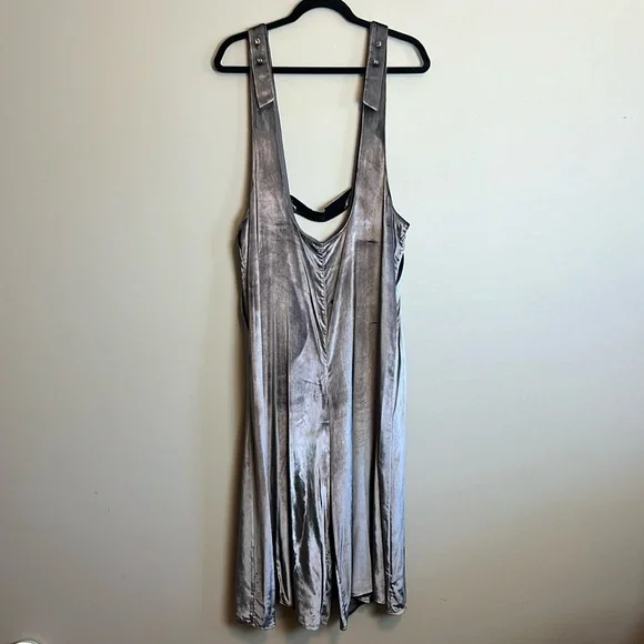 EUC Anthropologie Maeve XL Silver Velvet Wide Leg Oversize Romper Jumpsuit - Picture 2 of 5